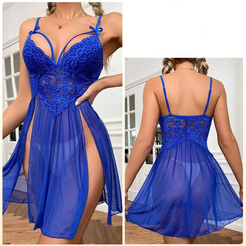 the SHEER DELIGHT - Sexy Lingerie for Women Lace Dress Plus Size Underwear Crotchless Sleepwear Transparent Teddy Costumes Babydoll