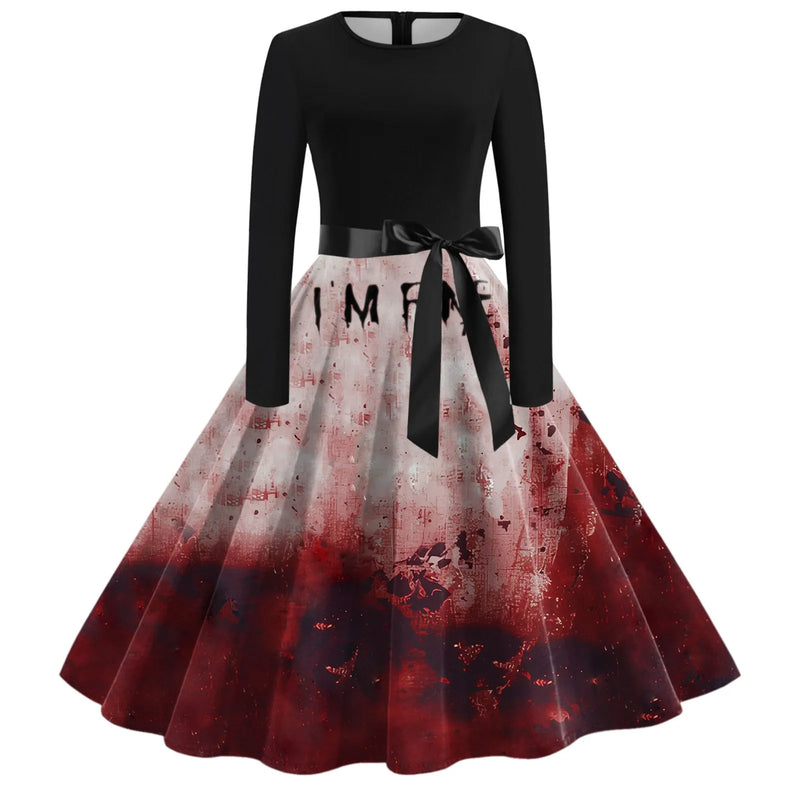 the MASQUERADE MASSACRE COLLECTION - Ladies' Halloween Bloody Print Casual Party Sexy Long Sleeves Short Dress Lace Formal Dress plus Size Women Cosplay Dress