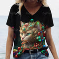 Animal Shirt For Women 3d Cat Print Summer Casual Short Sleeve V-Neck Women's T-Shirts Overszied Clothing Cute Female Tops