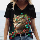 the ROYAL CAT - 3D Cat Print Casual Short Sleeve V-Neck Oversized T-Shirts for Women