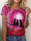 the CUTE TABBY - Cute Cat Print O-Neck Tops Casual Short Sleeve T-Shirt