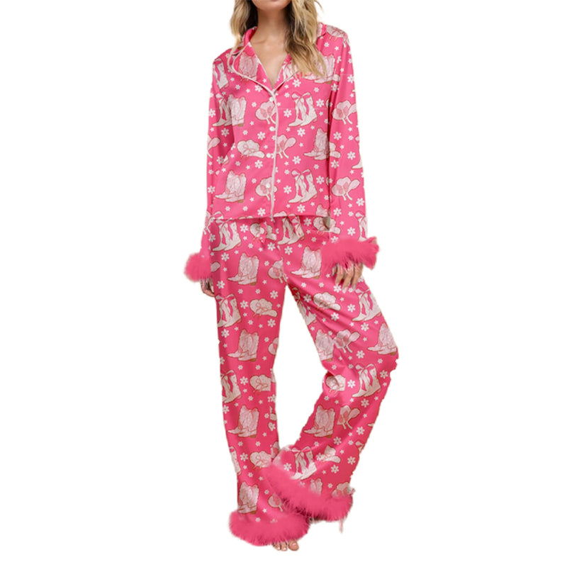 the DIVINE DIVA PAJAMA - Christmas Women's 2 Piece Pajama Sets Long Sleeve Santa/Christmas Tree/Boots Print Shirts Tops Pants Sleepwear Nightwear Pajamas