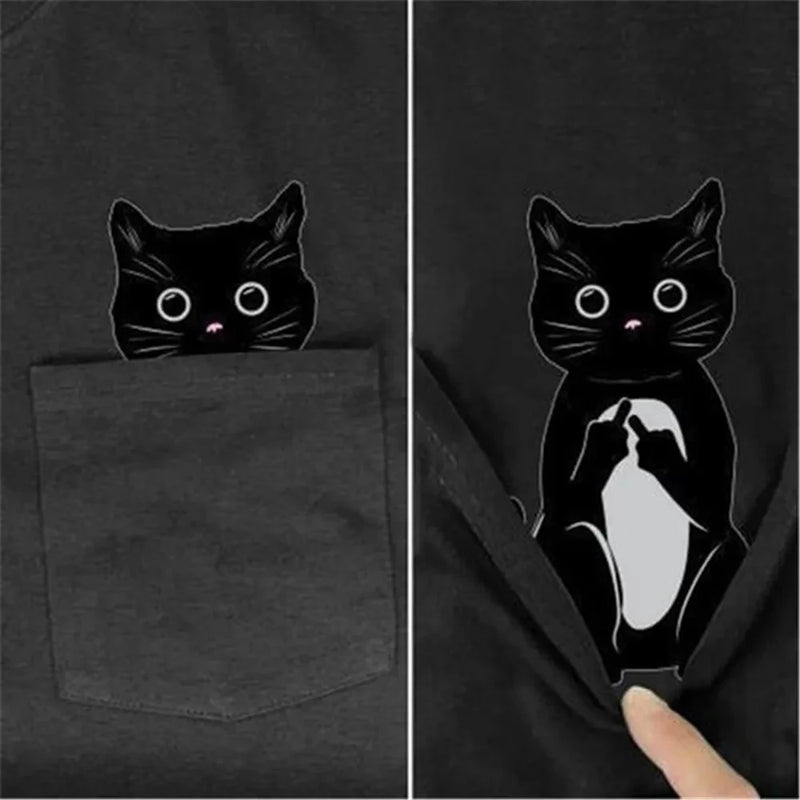 the POCKET CAT - Cat Middle Finger Casual Pocket Cotton T-Shirts