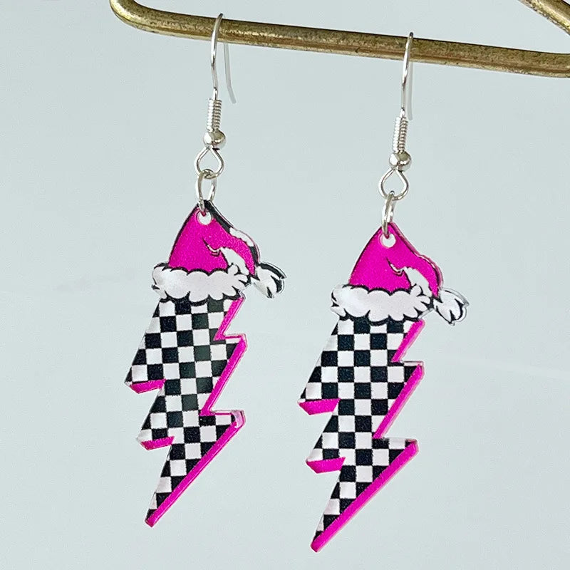 the PINK RETRO - Popular Pink Christmas Earrings Santa Claus Christmas Tree Lightning Retro Acrylic Earrings Christmas Decoration