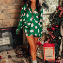 the BOYFRIEND SLEEPWEAR - Christmas Satin Pajamas Lounge Set Plaid/Santa Print Long Sleeve Shirts Tops and Shorts 2 Piece Loungewear Outfits