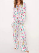 the NUTCRACKER - Women's Silk Satin Pajama Set Christmas Nutcracker Long Sleeve Shirt Tops and Wide Leg Pants Sleepwear