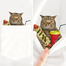 the HUNGRY CAT - Funny Cats Printed Pocket Cotton Short Sleeve T-Shirts for Women