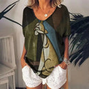 the JAZZ CATS - Cartoon Cat Print Summer Short Sleeve V-Neck Fashion Casual T-Shirts for Women