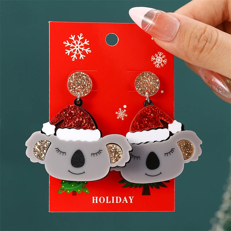 the NOEL COLLECTION - Plush Christmas Tree Earrings Cute Rhinestone Santa Claus Bells Drop Earring Xmas New Year Holiday Jewelry