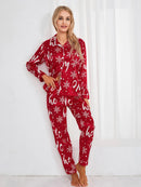 the CHRISTMAS MORNING PAJAMAS - Women 2 Piece Pajama Set Christmas Long Sleeve Button Up Shirt + Pants Set Loose Sleepwear Loungewear