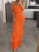 the SIMPLY CHIC - Women Fashion Bandeau Shirred Ruffle Hem Layered Dress
