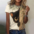 the MAD CAT - 3D Printed Cute Cat Round Neck Short Sleeve Loose T-Shirt for Women