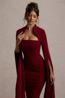 the MERLOT - Cape Long Sleeve Sexy Midi Dress for Women Autumn/Winter New Square Collar Back Slit Bodycon Club Party Long Dress