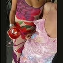 the PRETTY N PINK - Women's Clothing Sleeveless Wave-Edge Sling Dress V-Neck Sexy Ruffles High Waist Colorful Dress