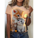 the CUTESY CAT - Cute Animal 3D Printed Short Sleeves Summer Oversized O-Neck T-Shirts for Women