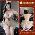 the SHEER MRS. CLAUS - New Christmas Lingerie Sexy Deep V Snow Velvet Rabbit Suspender Dress