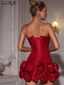 the MARIA - Sexy 3D Flowers Red Short Party Dress