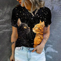 the BIG EYES CAT - Breathable Cat Print Casual Comfortable Loose O-Neck T-Shirt for Women