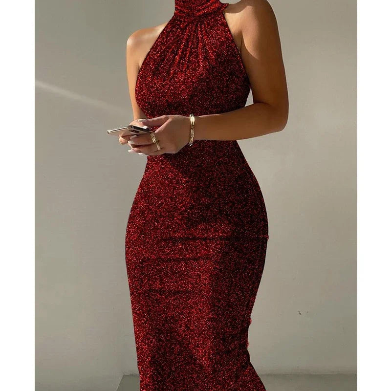 the MANDY - Formal Sexy Slim Fit High Waist Sleeveless Dress Fashion Solid Color Turtleneck Dress