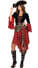 the PIRATE CAPTAIN - Red Pirate Costume Pirate Captain Adult Steampunk Dress Halloween Masquerade Pirate Dress with Hat Belt
