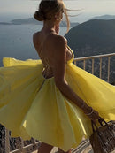 the EVENING ORCHID - Fashion Ruffles Edge Single Breasted Women's Dress, Fashion Long Lantern Sleeve High Waist Mini Dresses