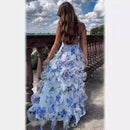 the RUFFLE MY FEATHERS - Women Summer Strapless Fashion Organza Fairy Long Elegant Evening Dress, Ruffles High Waist Loose Maxi Dress