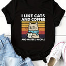 the CATS & COFFEE - Casual Crew Neck Short Sleeve T-shirt for Women
