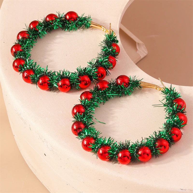 the JOLLY COLLECTION - Fashion Merry Christmas Wreath Circle Hoop Earrings New Year Party Festival Jewelry Gifts