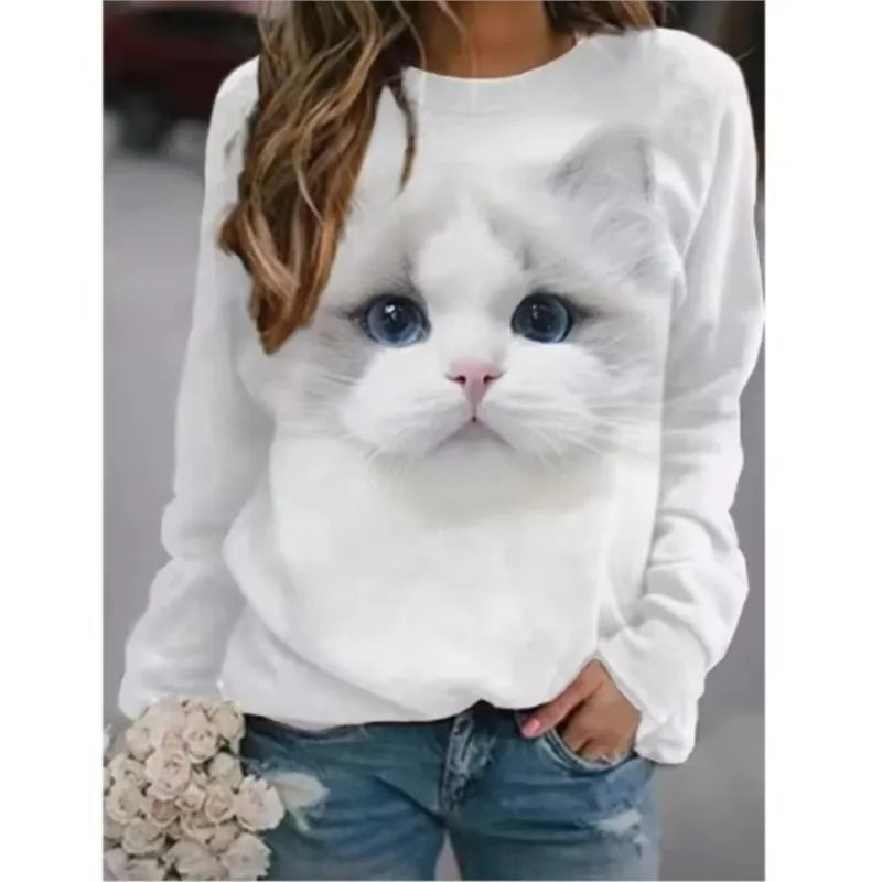 the CAT MOM - 3D Print Casual Long Sleeve Oversized Loose T-Shirts for Women