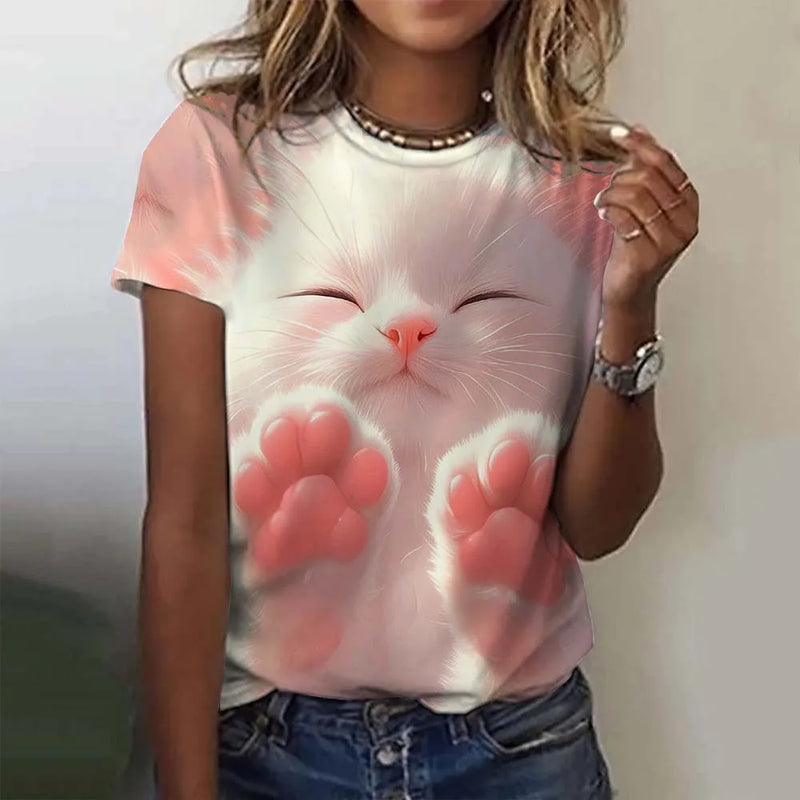 the CUTESY CAT - Cute Cat Pattern 3D Print Short Sleeve Casual Fashion Oversized T-Shirts