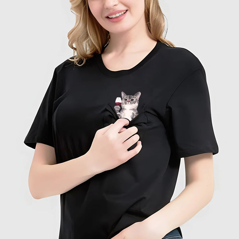 the POCKET CAT - Cat Middle Finger Casual Pocket Cotton T-Shirts