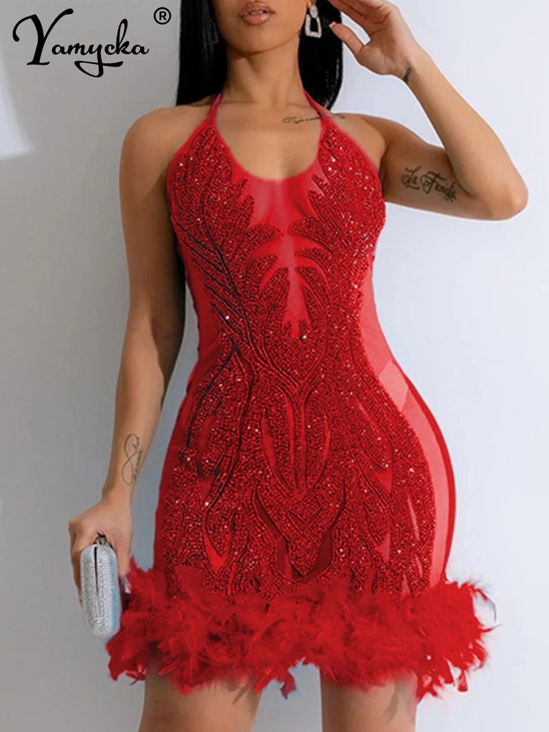 the ROXANNE - Sexy Elegant Slip Sequin See-Through Mesh Midi Evening Dress