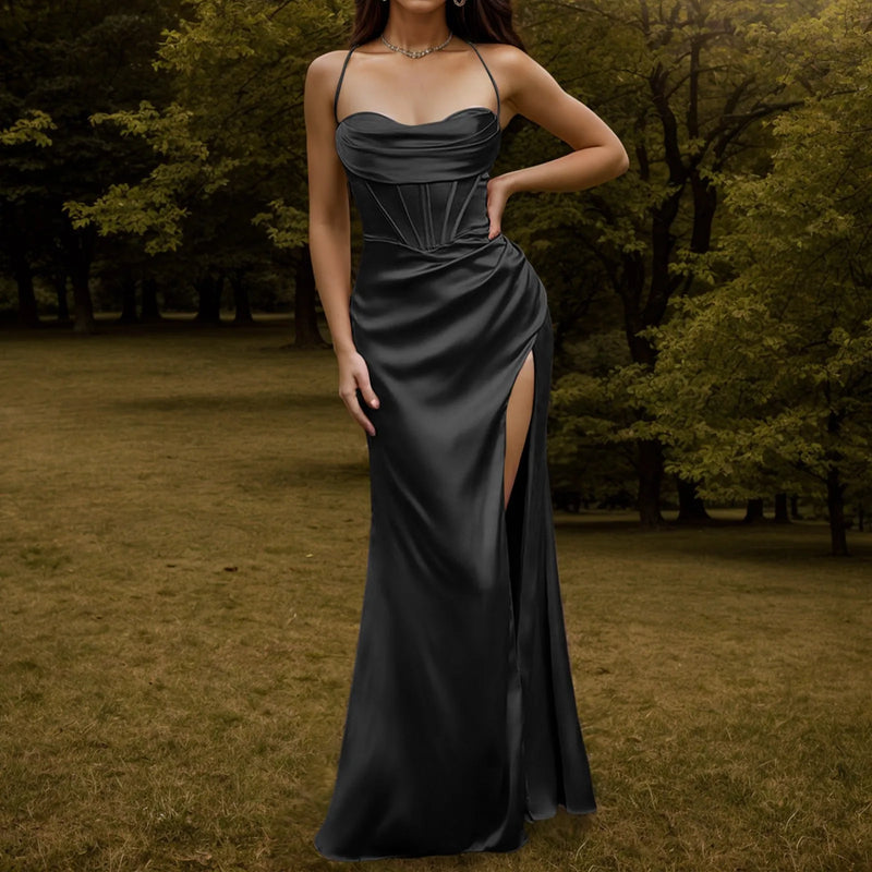 the CLAUDIA - Elegant Corset Fishbone Tube Top Spaghetti Strap Long Evening Dress