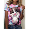 Funny Cat Pattern T Shirt For Women Cute Animal 3D Printed Short Sleeves Summer Oversized T-Shirts O-Neck Tops Tees Streetwear