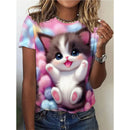 the CUTESY CAT - Cute Animal 3D Printed Short Sleeves Summer Oversized O-Neck T-Shirts for Women