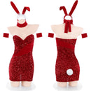 the X-MAS BUNNY - Erotic Lingerie Sexy Rabbit Girl Sequins Uniform Temptation Red Christmas Bustier Dress Nightclub