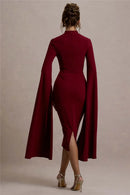 the MERLOT - Cape Long Sleeve Sexy Midi Dress for Women Autumn/Winter New Square Collar Back Slit Bodycon Club Party Long Dress