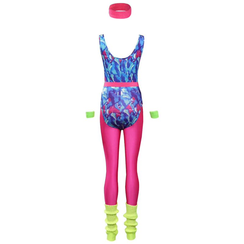 the RETRO WORKOUT - 6Pcs/set Adult Retro 80s Hippie Disco Cosplay Costume Women Jumpsuit