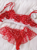 the SWEETHEART - Sweetie Love Lace Bra Set Holiday Lingerie Set Red Dot Women Bras Wire Free Ladies Underwear Briefs Set