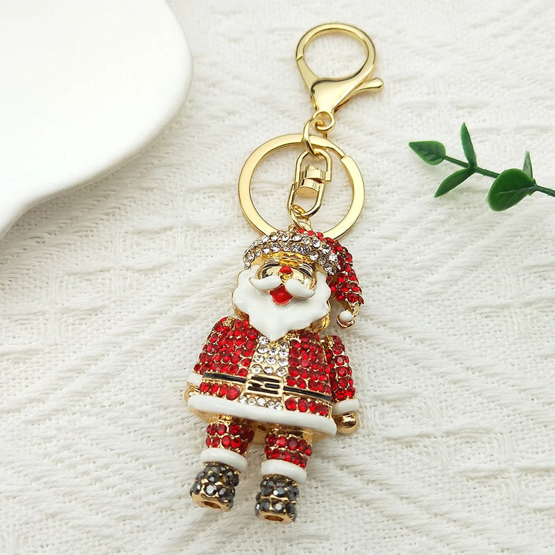 the RHINESTONE SANTA - Santa Claus Rhinestone Key Rings Alloy Gold Color Father Christmas Jewelry Gifts