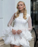 the EVENING ORCHID - Fashion Ruffles Edge Single Breasted Women's Dress, Fashion Long Lantern Sleeve High Waist Mini Dresses