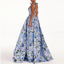 the BLUE IRIS - Women Fashion Floral Print Hem Maxi Dress, Spring Square Collar Lace-Up Sling Long Dress, Summer Backless Hollow Boho Dress