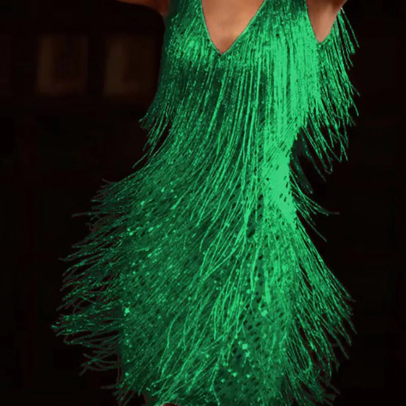 the TINA - Sexy Tassel Sequins Feather Mini Dress Spaghetti Strap Dresses Elegant Evening Party Club Dress