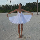 the BEACH BARBIE - Beach Backless Short Puffy Sling Dress, Women Sexy Lace Up Sleeveless A-Line Dresses, Summer Lady Vacation Seaside Solid Dress