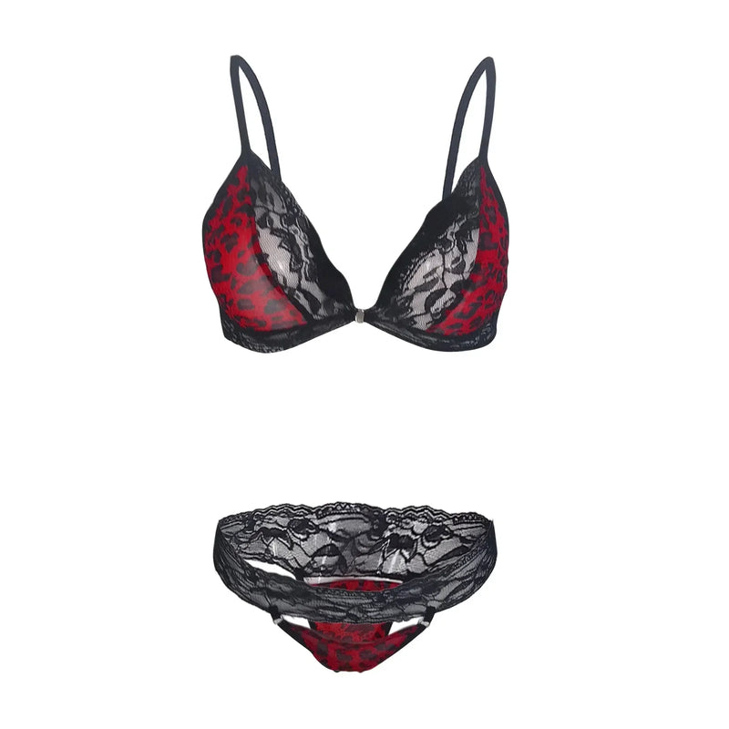 the XXX NAUGHTY LIST - Lingerie Sexy Lace Leopard Print Three Piece Underwear Set