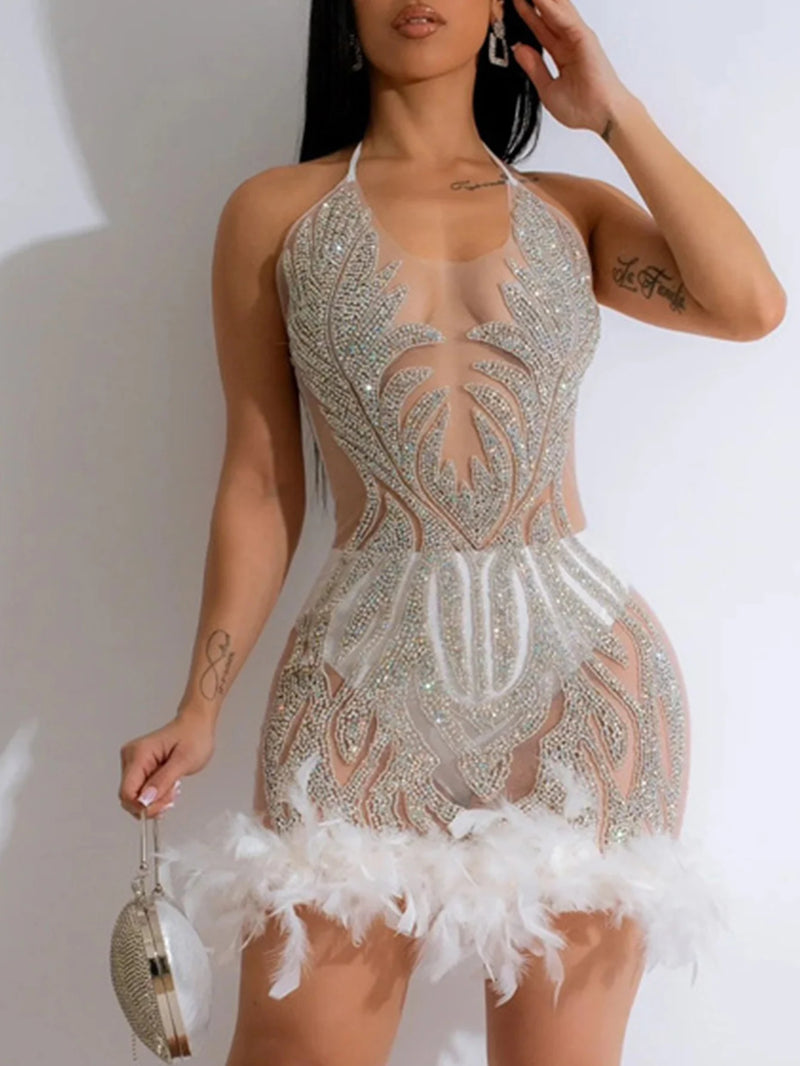 the ROXANNE - Sexy Elegant Slip Sequin See-Through Mesh Midi Evening Dress