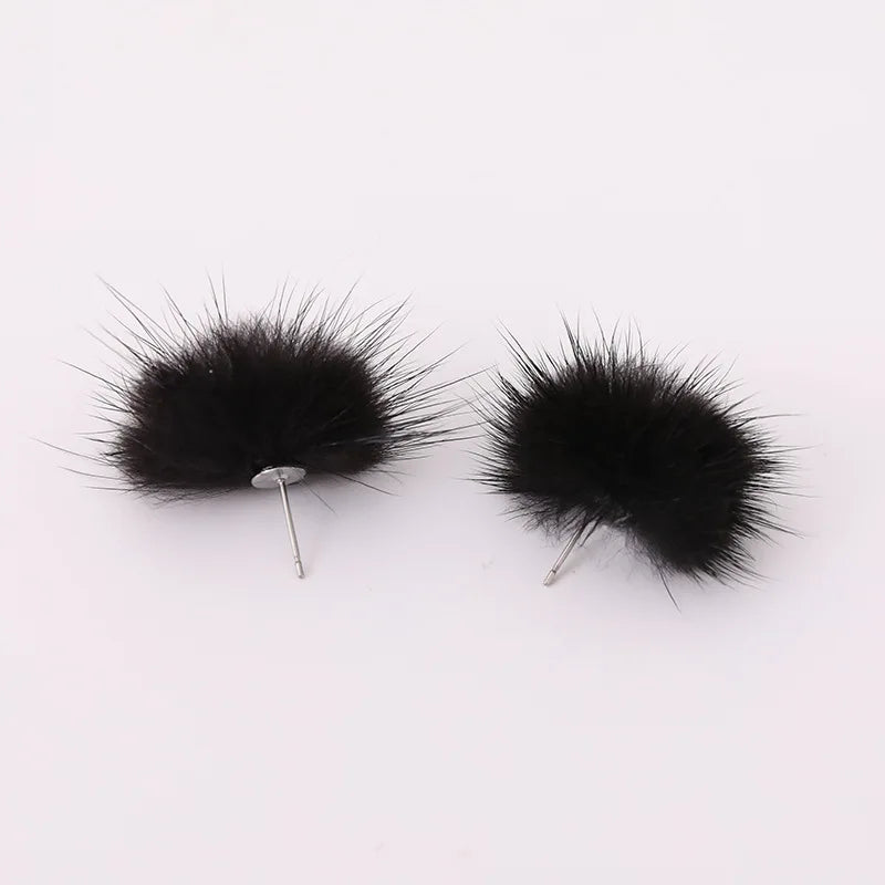 the FURBALL COLLECTION - Genuine Mink Fur Ball Fur Pom Pom Stud Earrings SoftJewelry Cute Christmas Gift