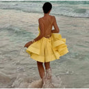 the BEACH BARBIE - Beach Backless Short Puffy Sling Dress, Women Sexy Lace Up Sleeveless A-Line Dresses, Summer Lady Vacation Seaside Solid Dress