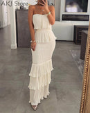 the SIMPLY CHIC - Women Fashion Bandeau Shirred Ruffle Hem Layered Dress