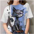 Leisure Sports Women's T-shirt Top Summer New Round Neck Short Sleeve 3D Printing Element Cat Pattern Women's T-shirt Clothing